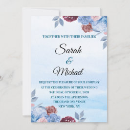 Elegant dammig blå blomstermönstrad bröllopsinbjud inbjudningar