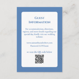 Elegant dammig blå blomstermönstrad QR-kod Bröllop Tilläggskort