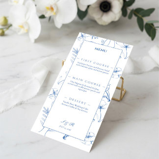 Elegant dammig blå blomstermotiv i linjefattning b meny