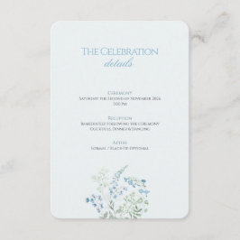 Elegant dammig blå blomsterritning vigsel tilläggskort