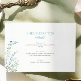 Elegant dammig blå blomsterritning vigsel tilläggskort