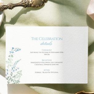 Elegant dammig blå blomsterritning vigsel tilläggskort