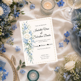 Elegant dammig blå blomsterromantisk bröllop inbjudningar