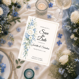 Elegant dammig blå blomsterromantisk bröllopsfest spara datumet