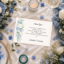Elegant dammig blå blomsterromantisk bröllopsfest tack kort