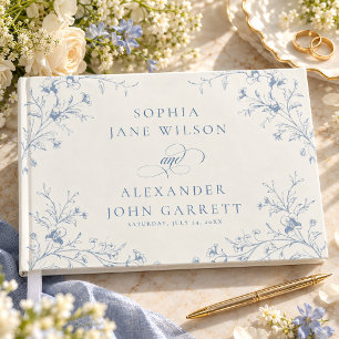 Elegant dammig blå blomsterträdgård bröllop gästböcker