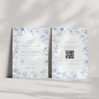 Elegant dammig blå blomsterträdgård QR-kod bröllop