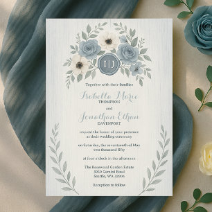 Elegant dammig blå blomstervaxsigillbröllop inbjudningar