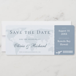 Elegant dammig blå boardingkort Save the Date Inbjudningar