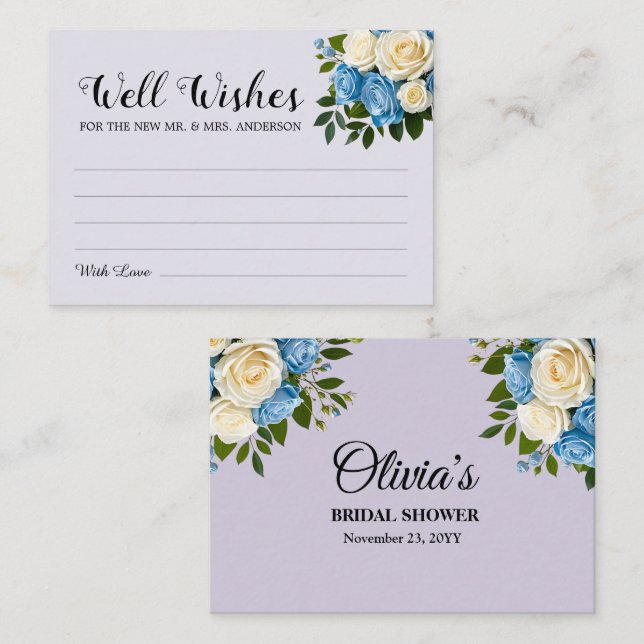 Elegant dammig blå, champagne och önskebrunn tilläggskort (Fram/baksida)