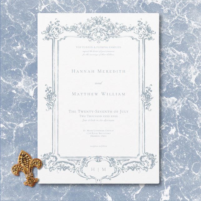 Elegant dammig blå chinoiserie kerubiner bröllop inbjudningar (Elegant Dusty Blue Chinoiserie Cherub Wedding Invitation)