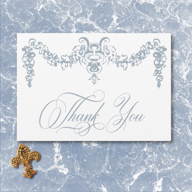 Elegant dammig blå chinoiserie kerubinvigsel tack kort (Elegant Dusty Blue Chinoiserie Cherub Wedding Thank You Card)