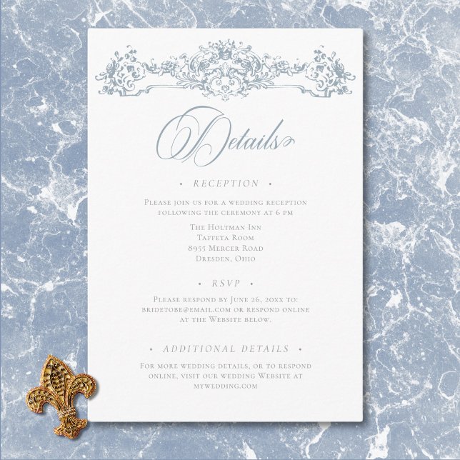 Elegant dammig blå chinoiserie kerubinvigsel tilläggskort (Elegant Dusty Blue Chinoiserie Cherub Wedding Enclosure Card)