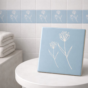 Elegant dammig blå enkel blomma kakelplatta