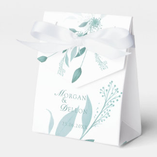 Elegant dammig blå eukalyptus teal blomsterbröllop presentaskar
