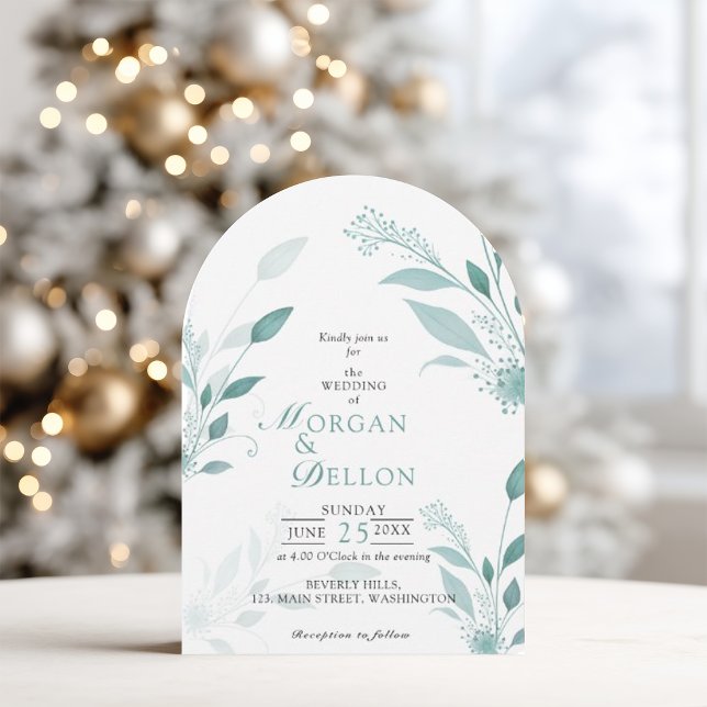 Elegant dammig blå eukalyptus teal floral bröllop  inbjudningar (Skapare uppladdad)