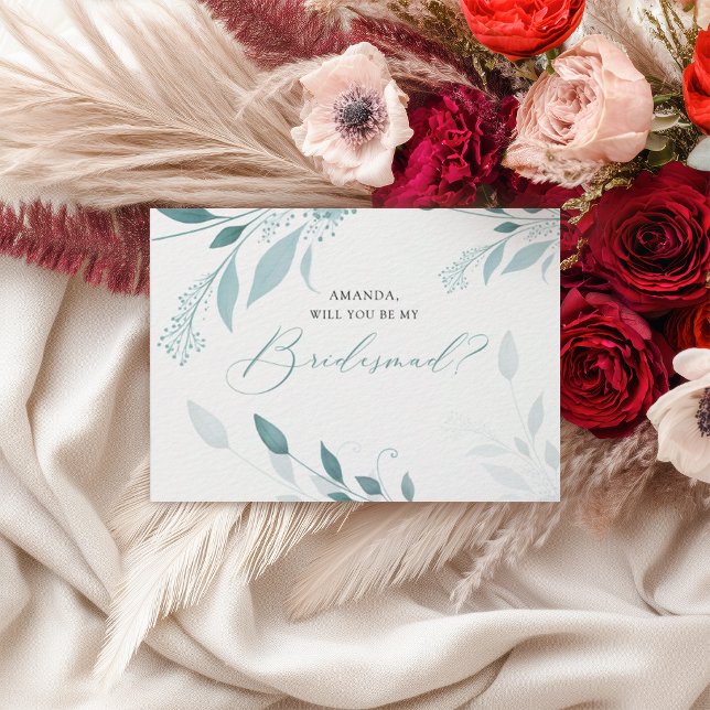 Elegant dammig blå eukalyptus teal floral bröllop vykort (Skapare uppladdad)