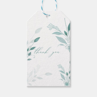 Elegant dammig blå eukalyptus teal tack-gåva presentetikett
