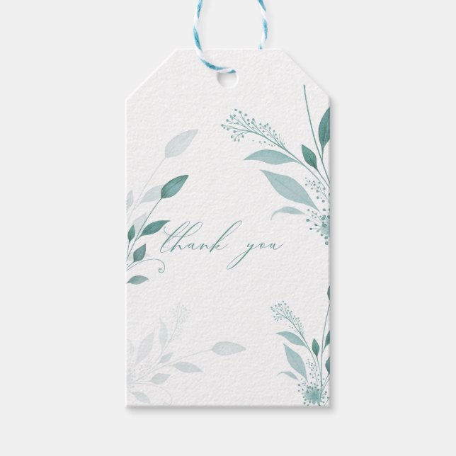 Elegant dammig blå eukalyptus teal tack-gåva presentetikett (Framsidan)