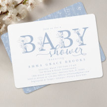 Elegant dammig blå floral baby shower-typografi