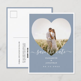 Elegant dammig blå foto bröllop Save The Date Meddelande Vykort