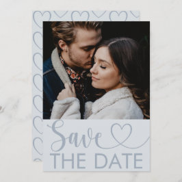 Elegant dammig blå foto- och hjärt-spara datum spara datumet