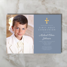 Elegant dammig blå foto pojke första nattvarden