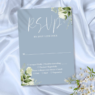 Elegant dammig blå grönska blommande bröllop OSA kort