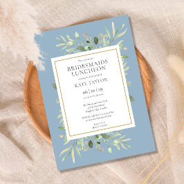 Elegant dammig blå grönska brudtärnor luncheon inbjudningar