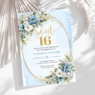 Elegant dammig blå grönska Sweet 16-årsdag Inbjudningar