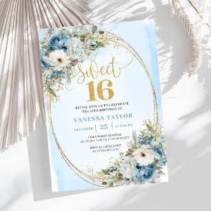 Elegant dammig blå grönska Sweet Sixteen-inbjudan Inbjudningar