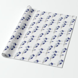 Elegant dammig blå marin blomsterbröllop presentpapper