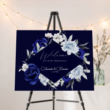 Elegant dammig blå marin blomsterbröllop välkomsts