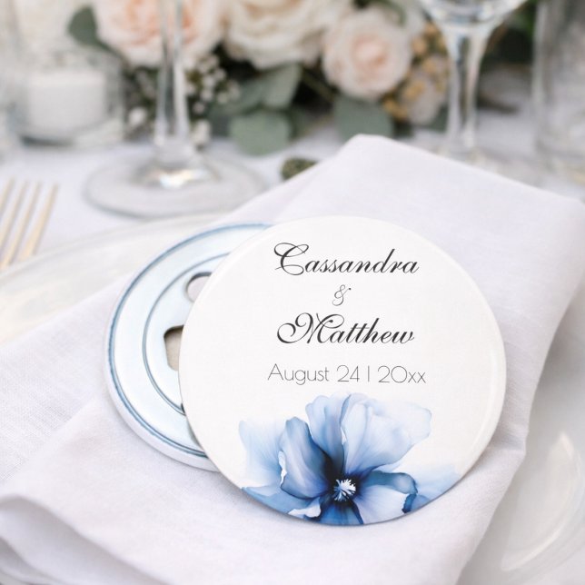 Elegant dammig blå marinblomma bröllop  flasköppnare (Skapare uppladdad)