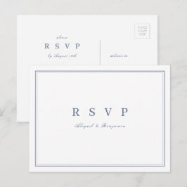 Elegant dammig blå minimalistisk bröllops-RSVP Inbjudan Vykort