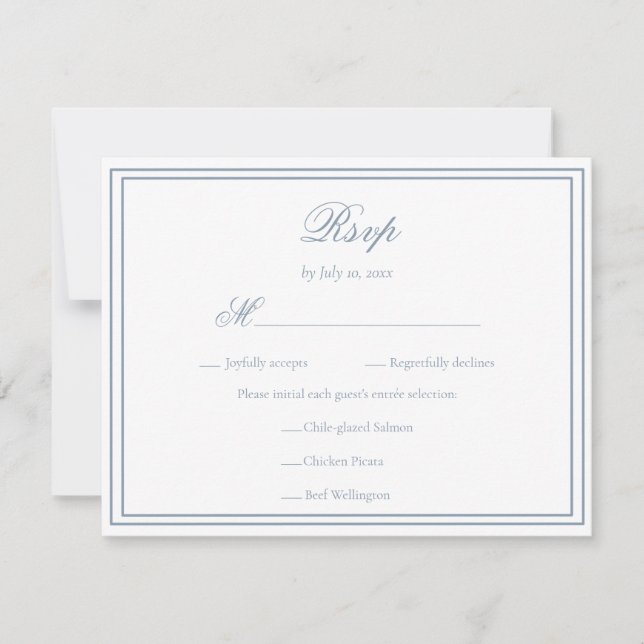 Elegant dammig blå minimalistisk enkel ram bröllop OSA kort (Framsida)