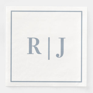Elegant dammig blå monogram initialer bröllop pappersservett
