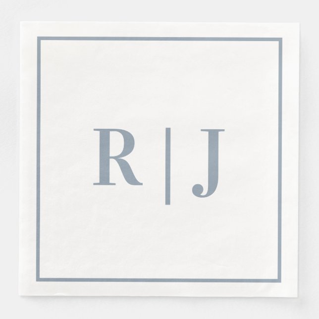 Elegant dammig blå monogram initialer bröllop pappersservett (Framsida)