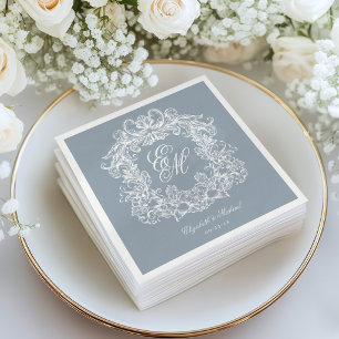 Elegant dammig blå monogram stämpel skript bröllop pappersservett