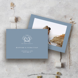 Elegant dammig blå monogram vapensköld bröllop spara datumet