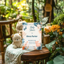 Elegant dammig blå och koppar akvarell baby shower