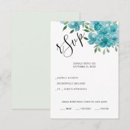 Elegant dammig blå och mint blomster vattenfärg ko OSA kort