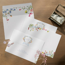 Elegant dammig blå pastell vildblomma vapen Bröllo