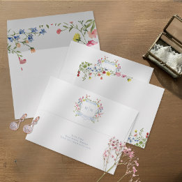 Elegant dammig blå pastell vildblomma vapen Bröllo