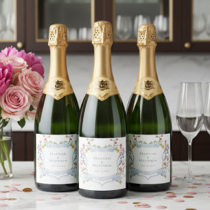 Elegant dammig blå pastell vildblomma vapen bröllo
