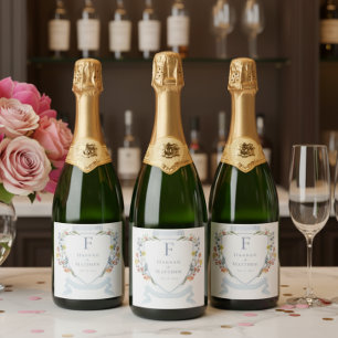 Elegant dammig blå pastell vildblomma vapen bröllo