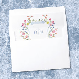 Elegant dammig blå pastell vildblomma vapen Bröllo