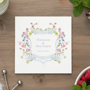 Elegant dammig blå pastell vildblomma vapen bröllo pappersservett