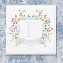 Elegant dammig blå pastell vildblomma vapen Weddin Tack Kort