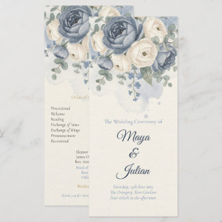Elegant dammig blå peony fransk blomsterbröllop program